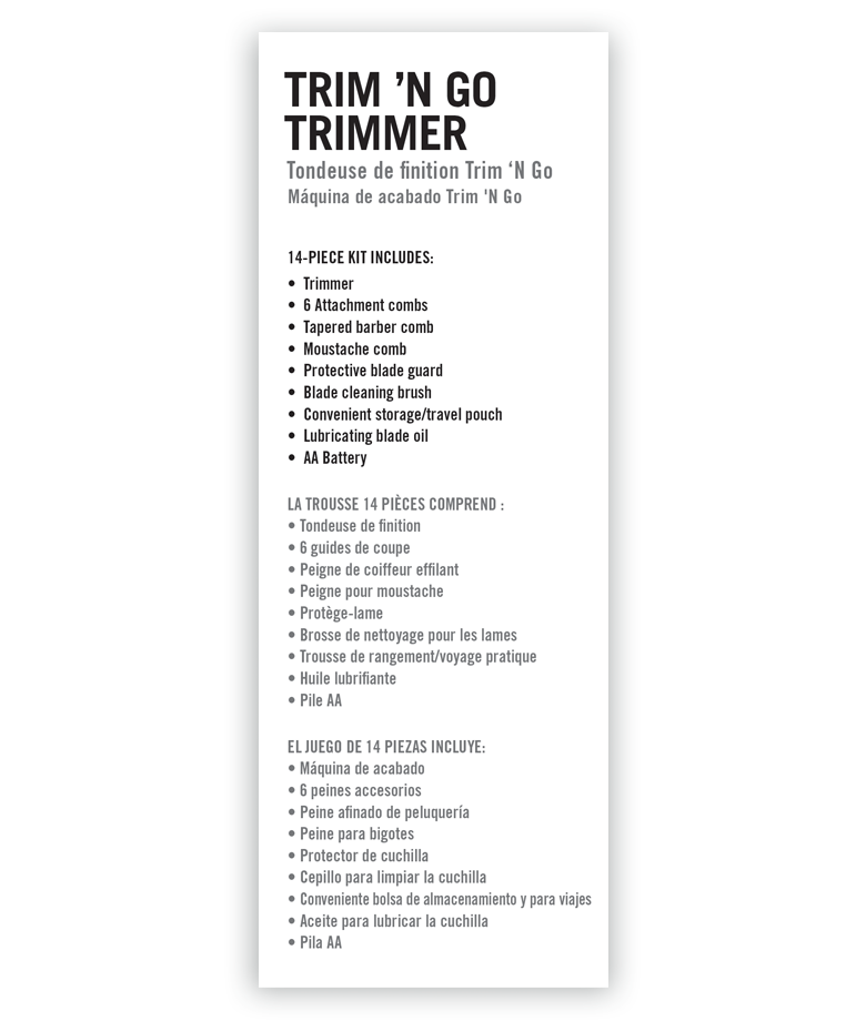 Trim N Go T Trimmer 12 Piece Kit back view