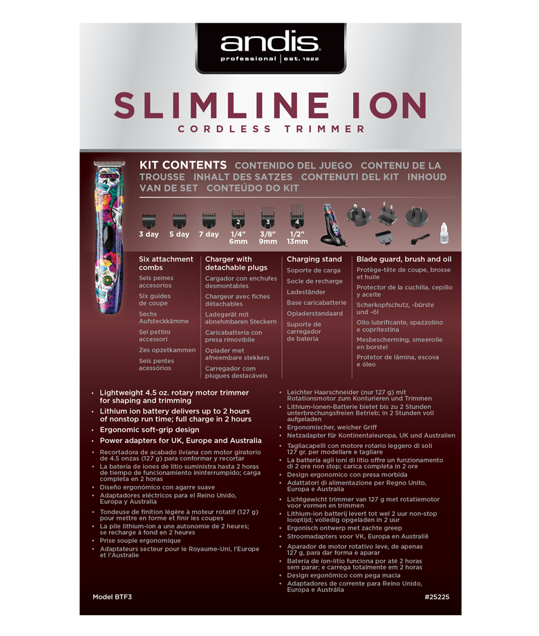 Slimline Ion Cordless Trimmer Sugar Skull back view