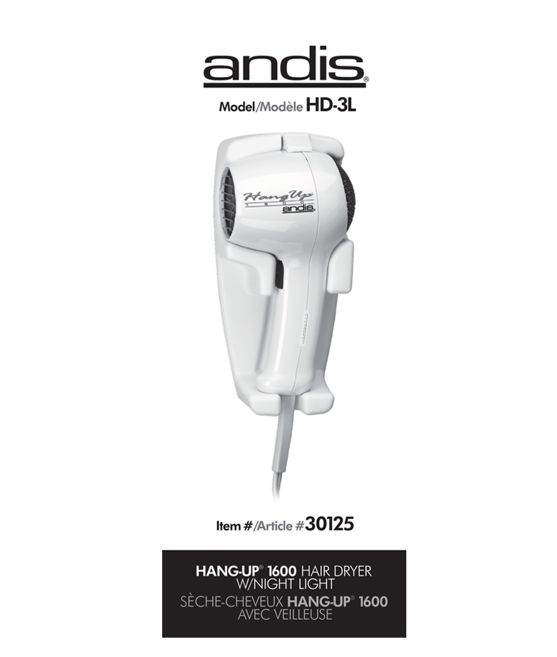Hang Up 1600 Dryer with Night Light ANDIS
