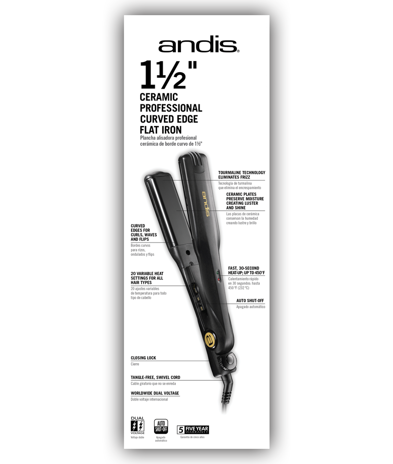 1 1/2 Ceramic Curved Flat Iron back view
