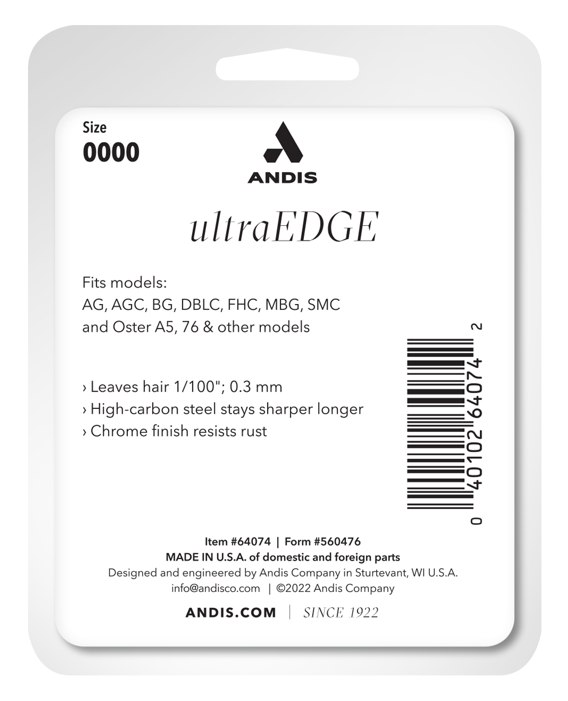 ultraedge size 0000 blade package back