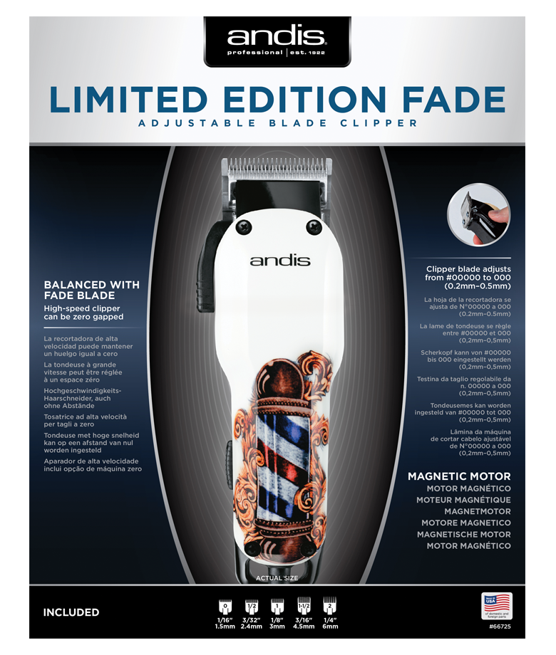 Fade Limited Edition Barber Pole Adj Blade Clipper EU package view