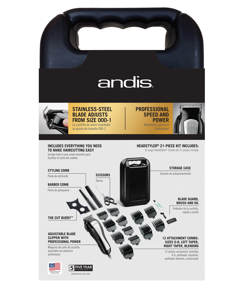 Headstyler Adj Blade Clipper 20 Piece Haircutting Kit back view