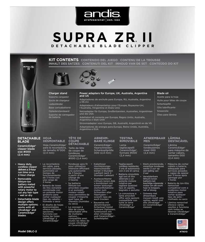 Supra ZR 2 Cordless Detach Blade Clipper Global back view