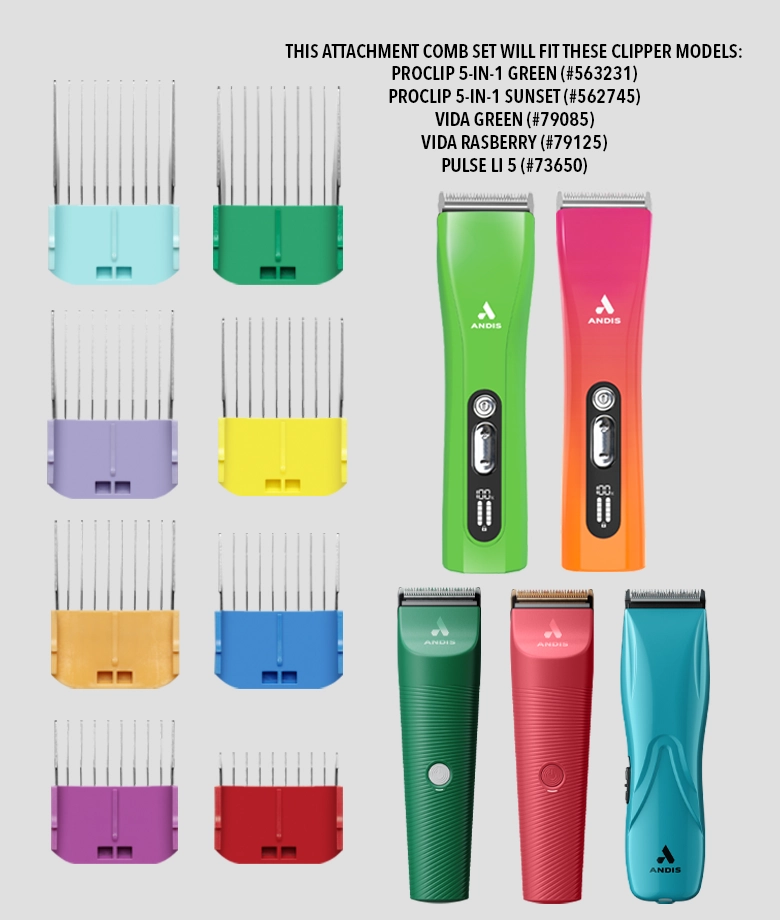 Thumbnail 8 piece universal attachment combs model sizes infographic