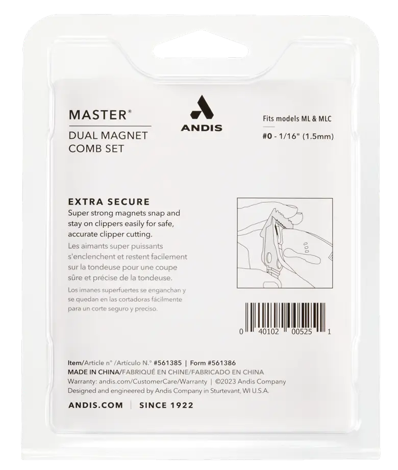 Andis Professional Master Dual Magnet Og Size 0 Snap On Comb Set, 561385, Purple